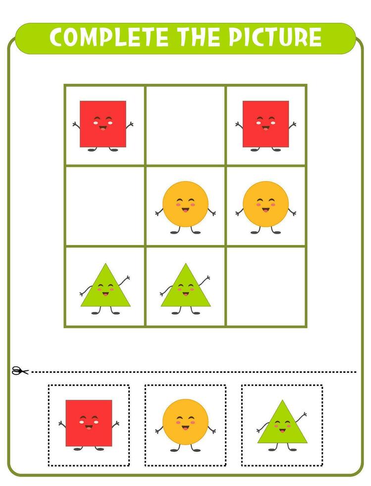 compleet de afbeelding van meetkundig vormen. leerzaam spel werkblad voor kinderen sudoku vector