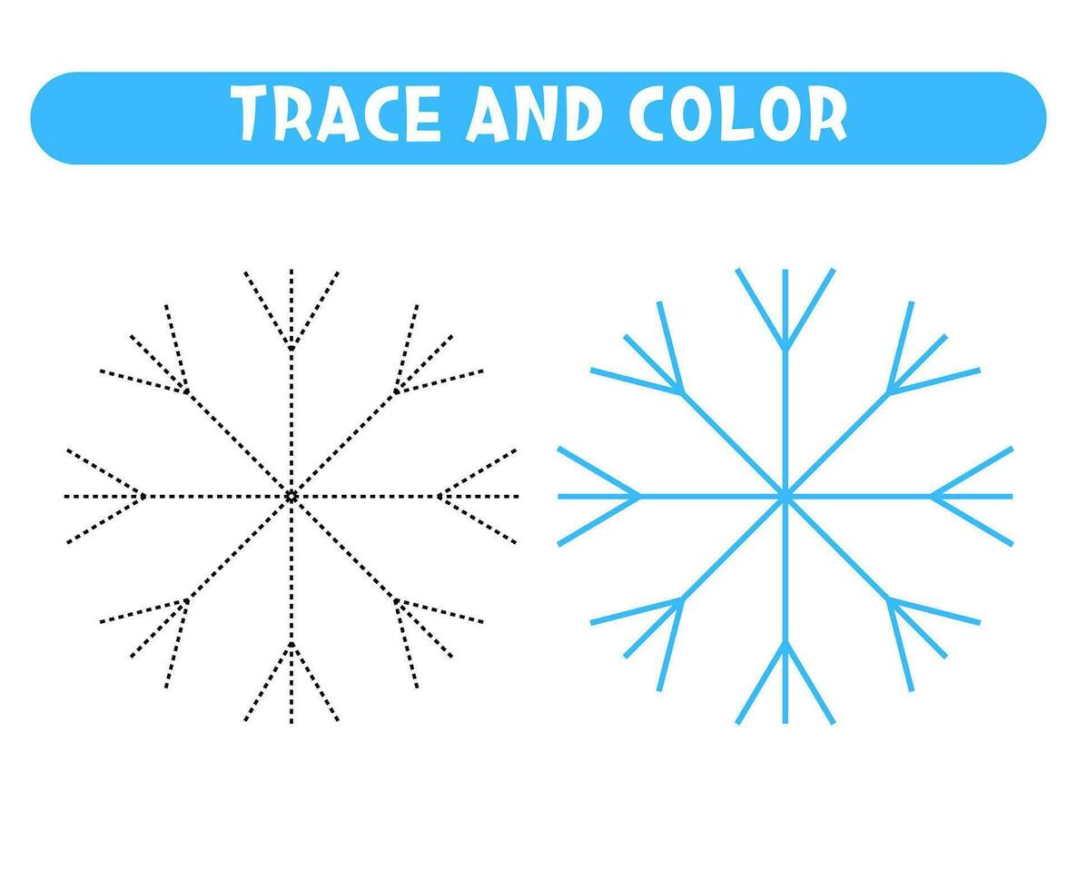 spoor en kleur blauw sneeuwvlok leerzaam spel werkblad voor kinderen vector