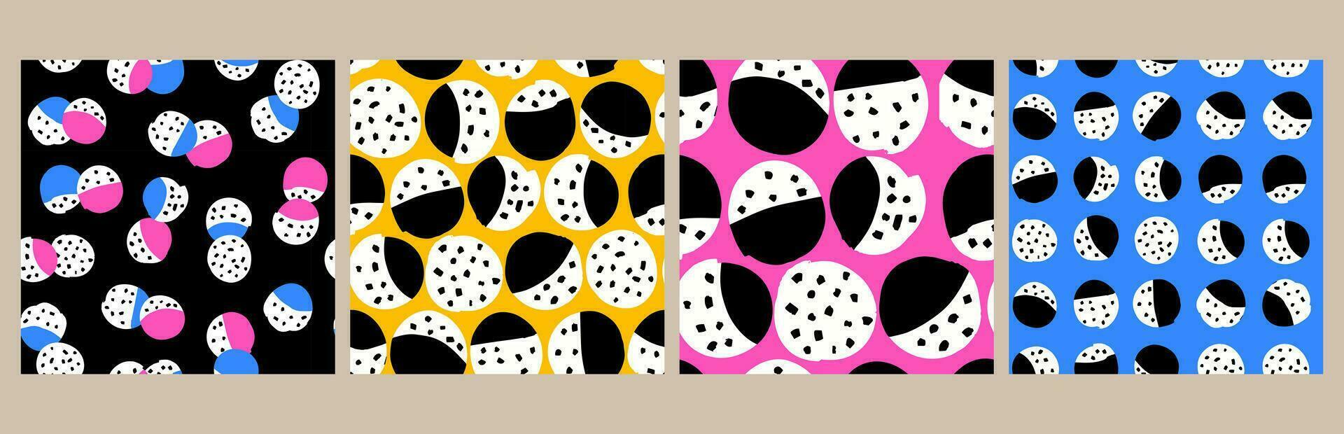 een reeks van naadloos patronen van cirkels en vlekken. abstract ontwerp voor kleding stof, papier, verpakking, kleding vector