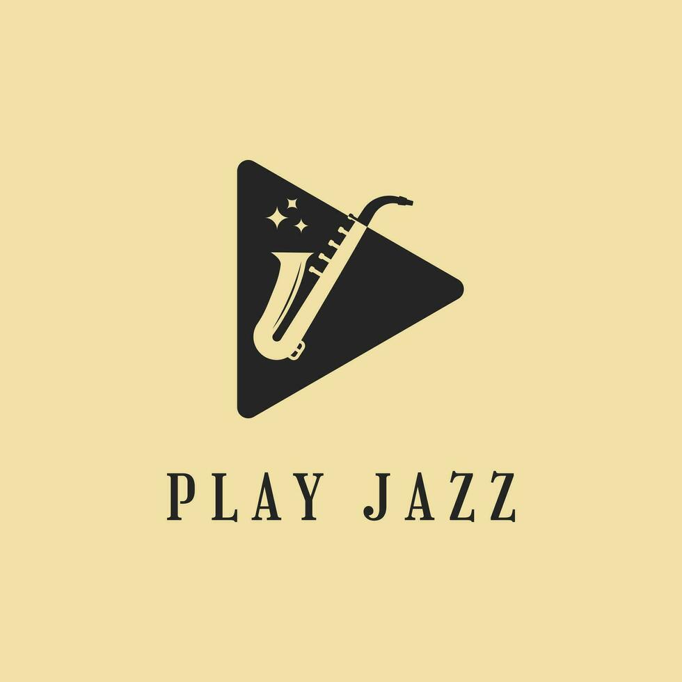 Speel jazz- muziek- logo ontwerp met saxofoon vector