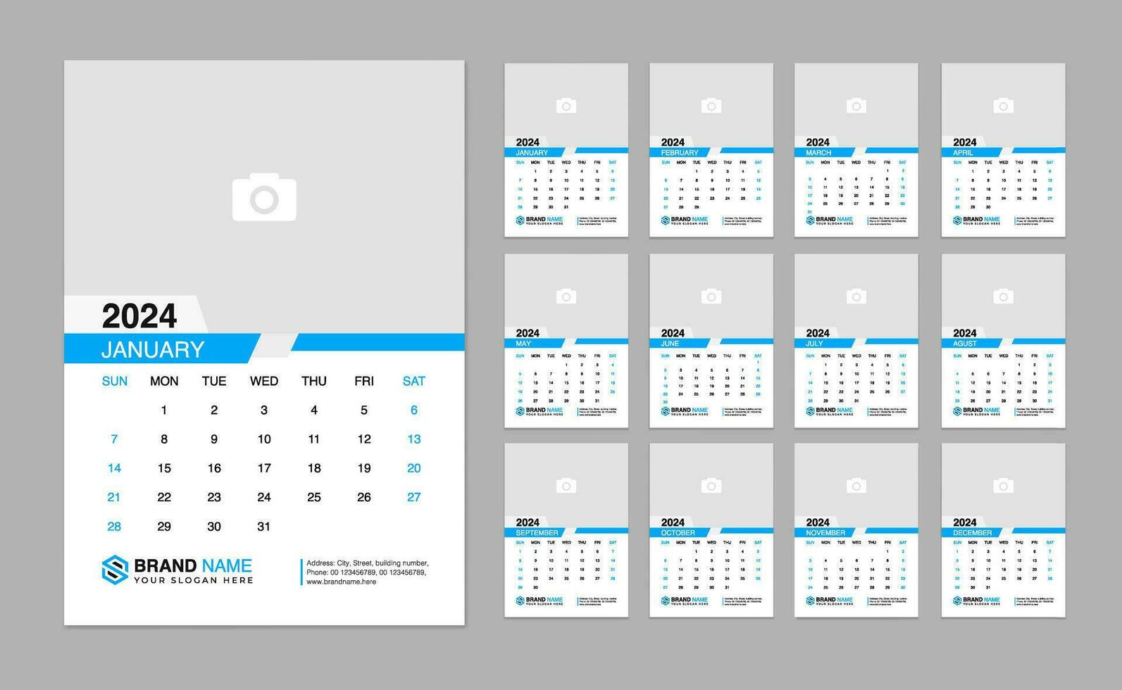 muur kalender 2024 sjabloon. modern ontwerp 2024 kalender sjabloon vector