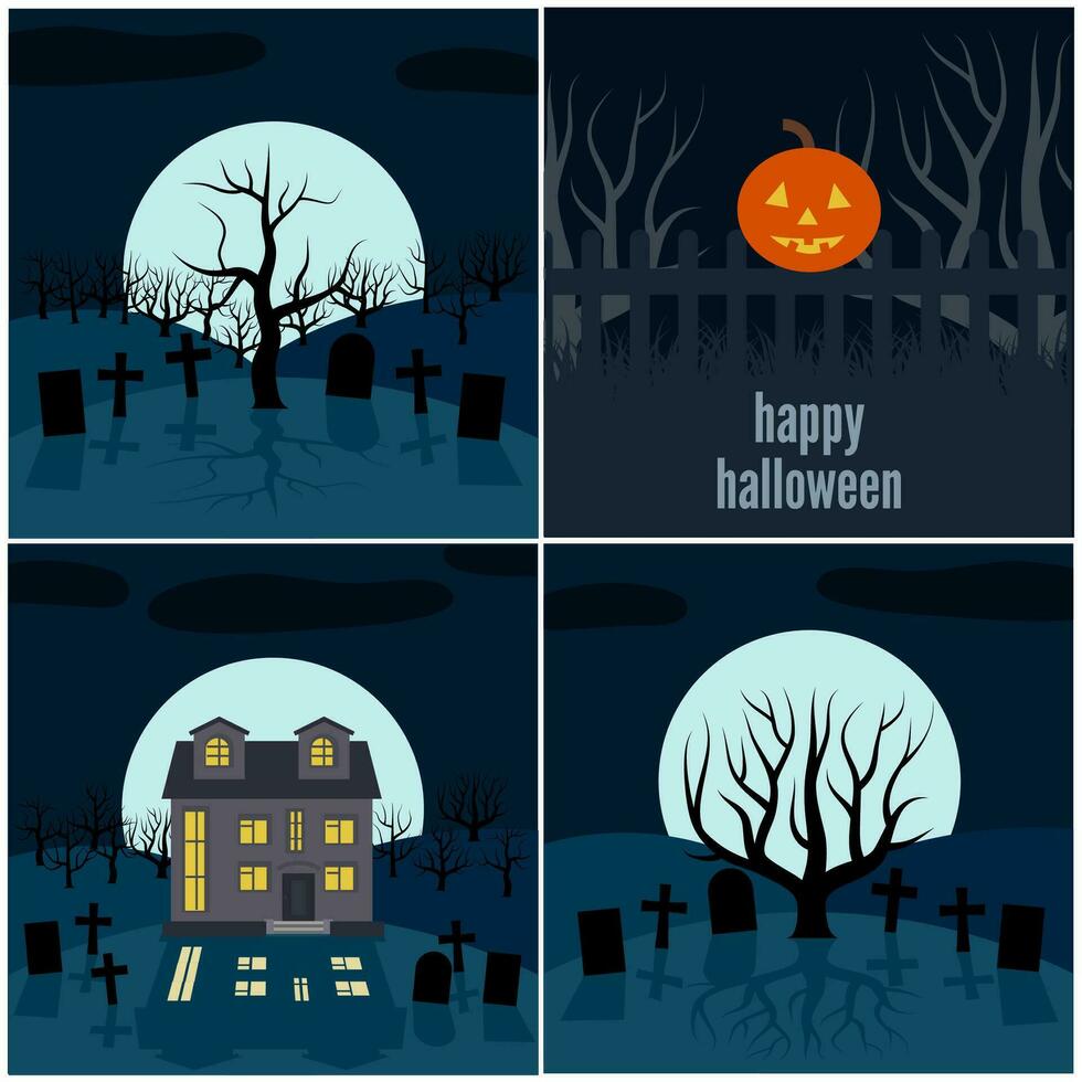 verzameling van vier vector illustraties voor halloween