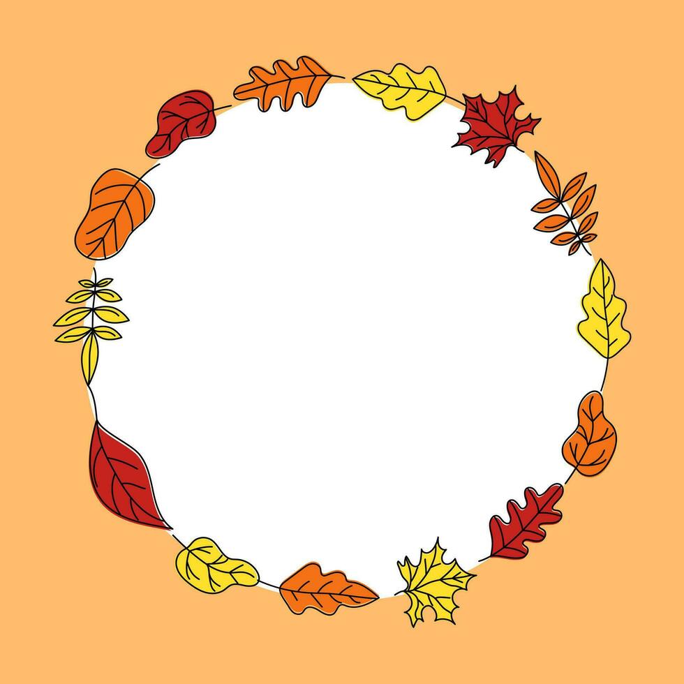 banier herfst bladeren . ronde grens kader. set, achtergrond met bladeren. bladeren vliegen. tekening stijl tekeningen. kleur vector illustratie, geïsoleerd achtergrond.