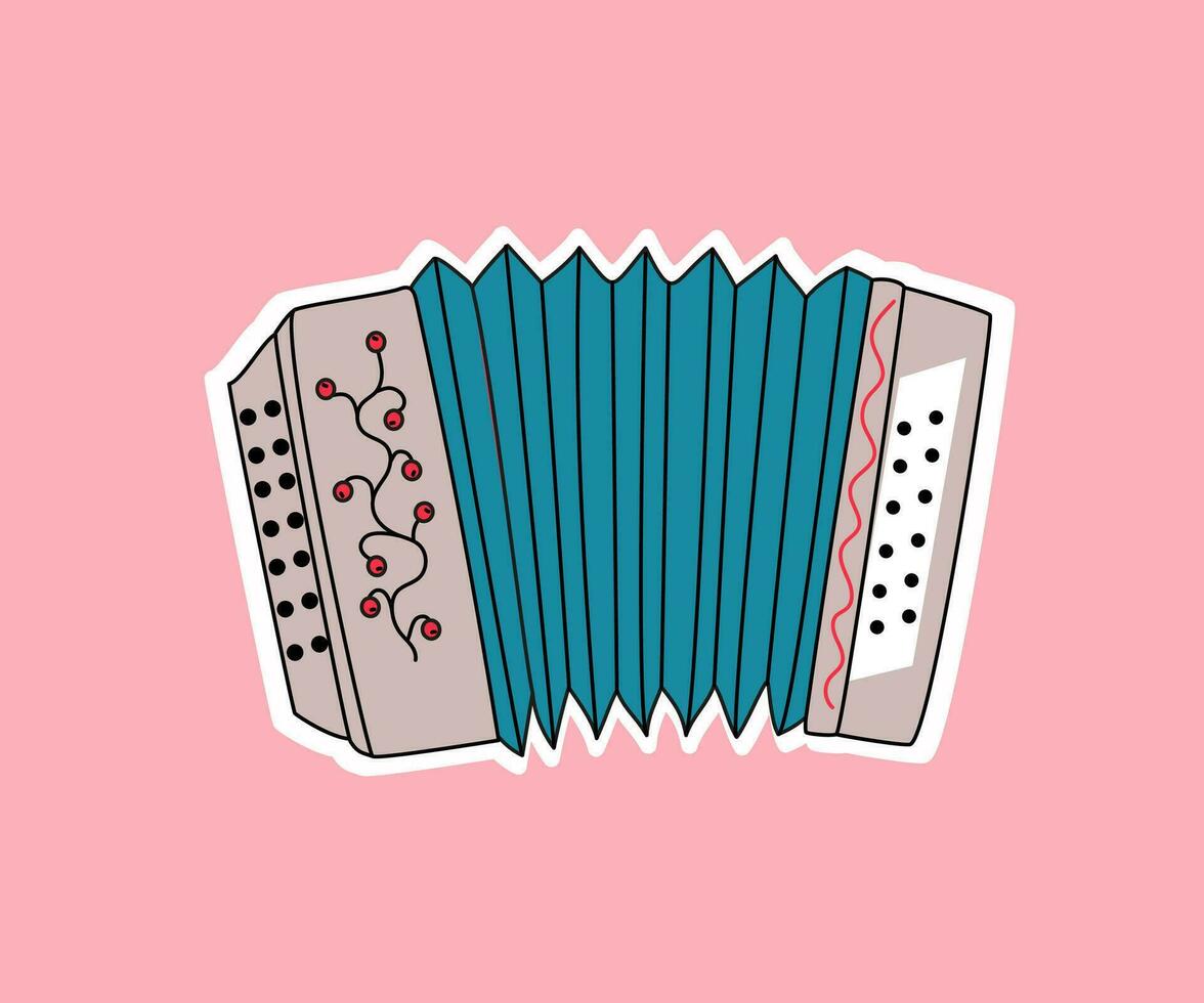 Russisch mondharmonica. sticker. musical instrument. tekenfilm , spelen Aan de mondharmonica. vector illustratie Aan geïsoleerd achtergrond.