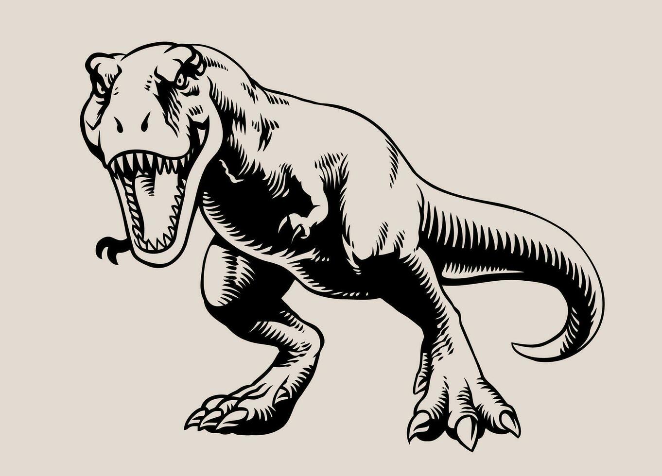 brullen t-rex illustratie in zwart en wit vector