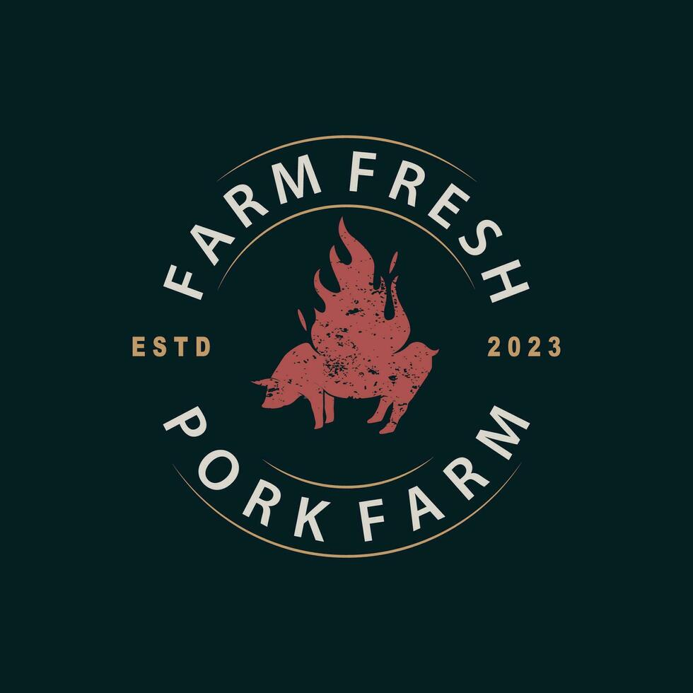 varken logo, gegrild varkensvlees varken gemakkelijk rustiek stempel, vee vee vector, bbq barbecue wijnoogst ontwerp inspiratie vector