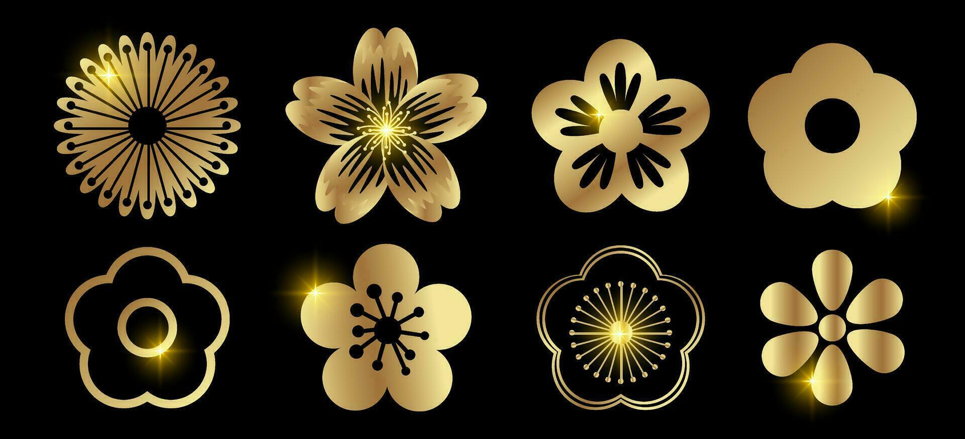 goud bloemen ontwerp vector. verzameling van bloemen ontwerp vector. glimmend bloem bloemblaadjes vector. vector