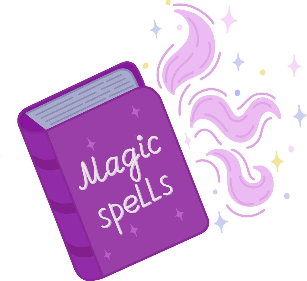 een boek over magie en spreuken voor een tovenaar, Aan een transparant achtergrond.helder vector illustratie. achtergrond voor textiel of boek covers,behang, ontwerp, grafiek, afdrukken, hobby's, uitnodigingen.
