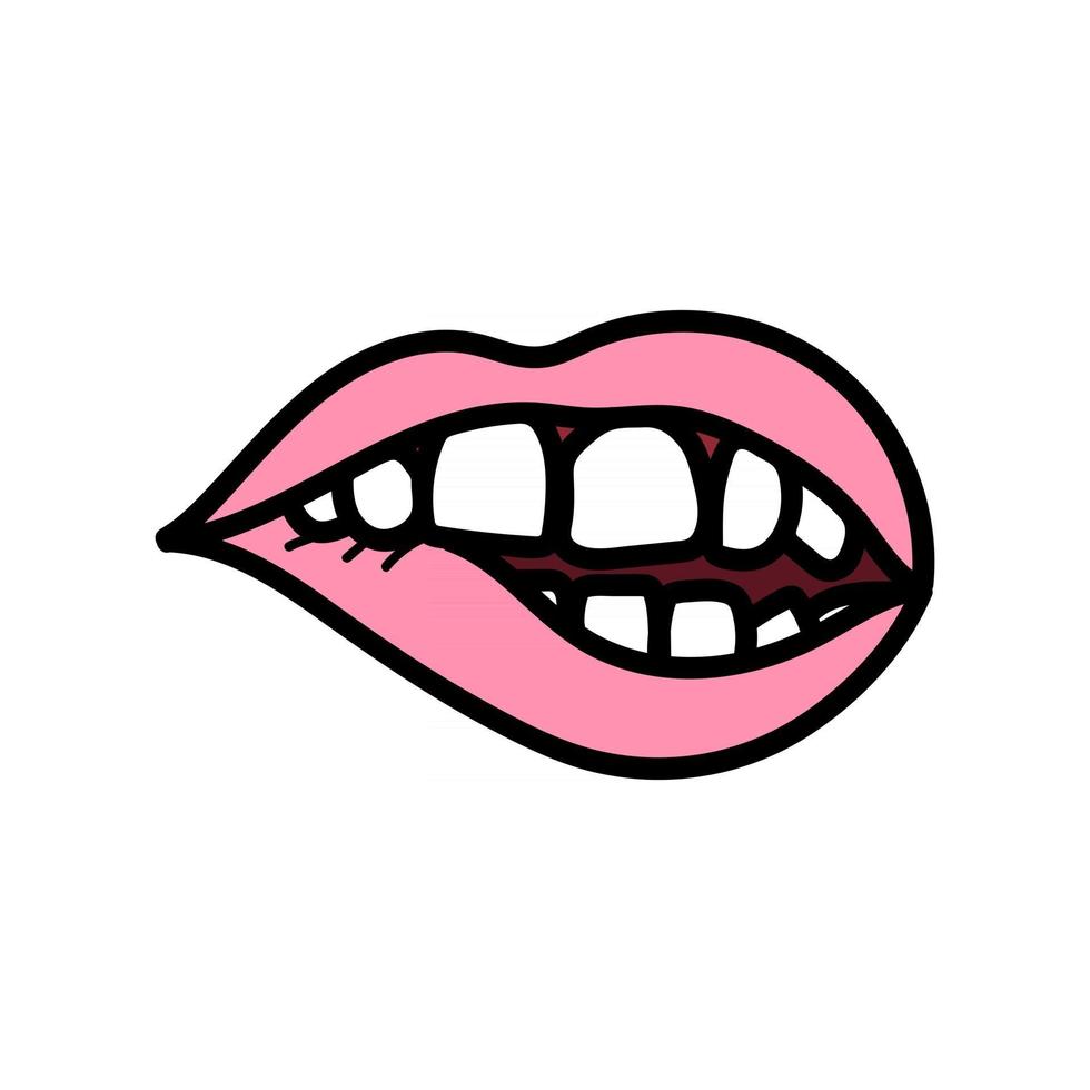 roze lippen bijten doodle. vector