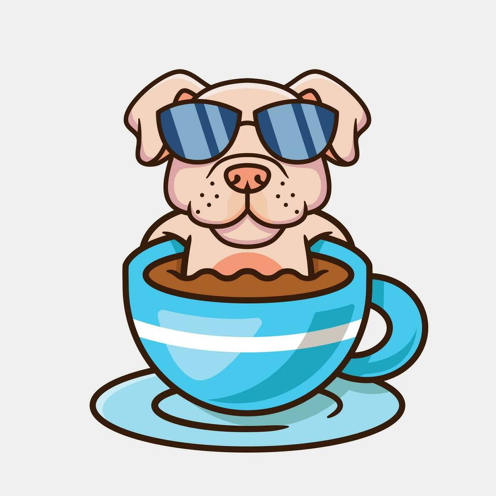 schattig hond in een kop van koffie vector tekenfilm illustratie