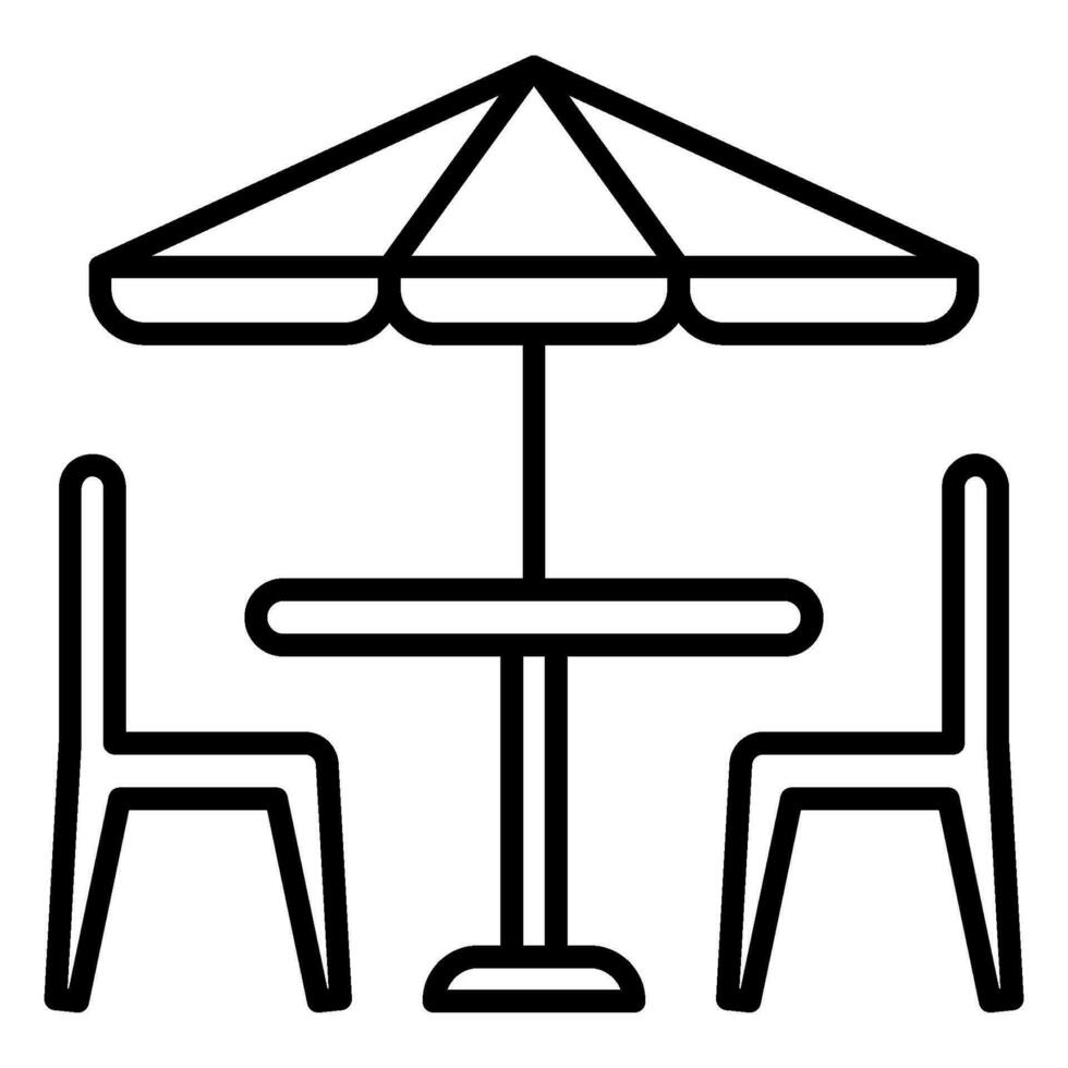 icoon van patio meubilair of tuin tafel met paraplu en stoelen vector