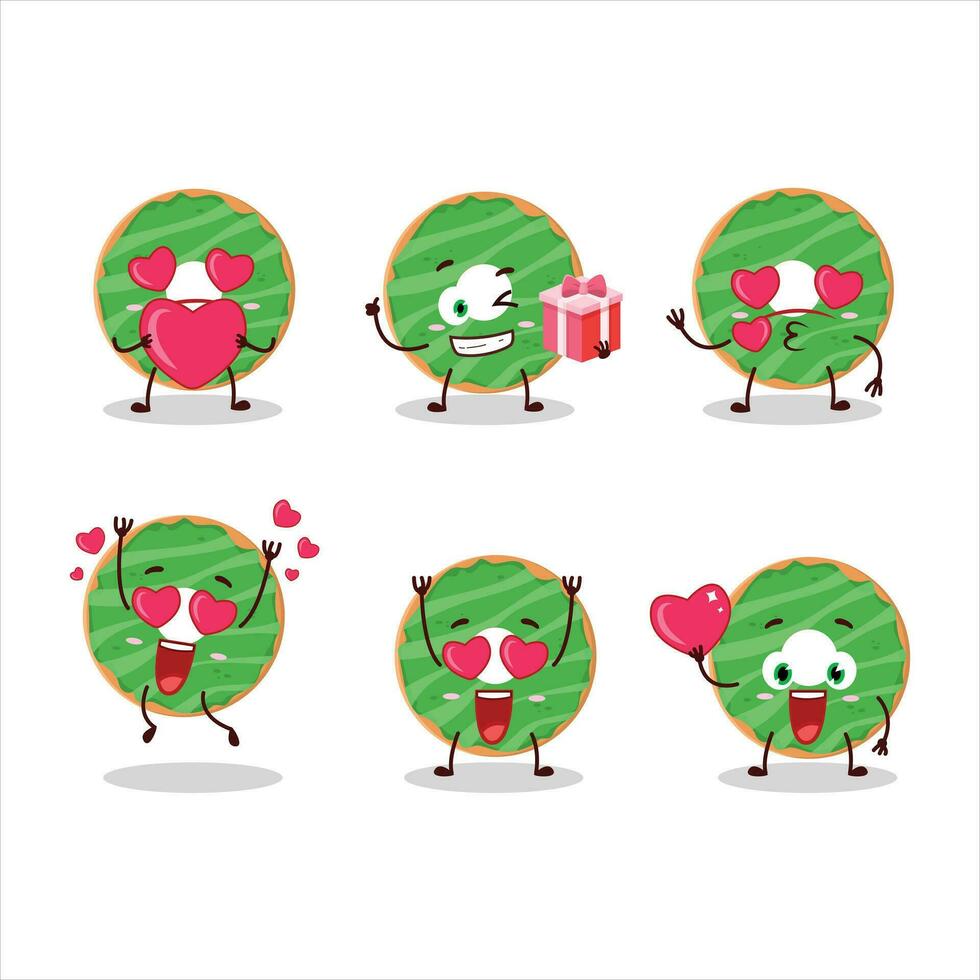 kokosnoot donut tekenfilm karakter met liefde schattig emoticon vector