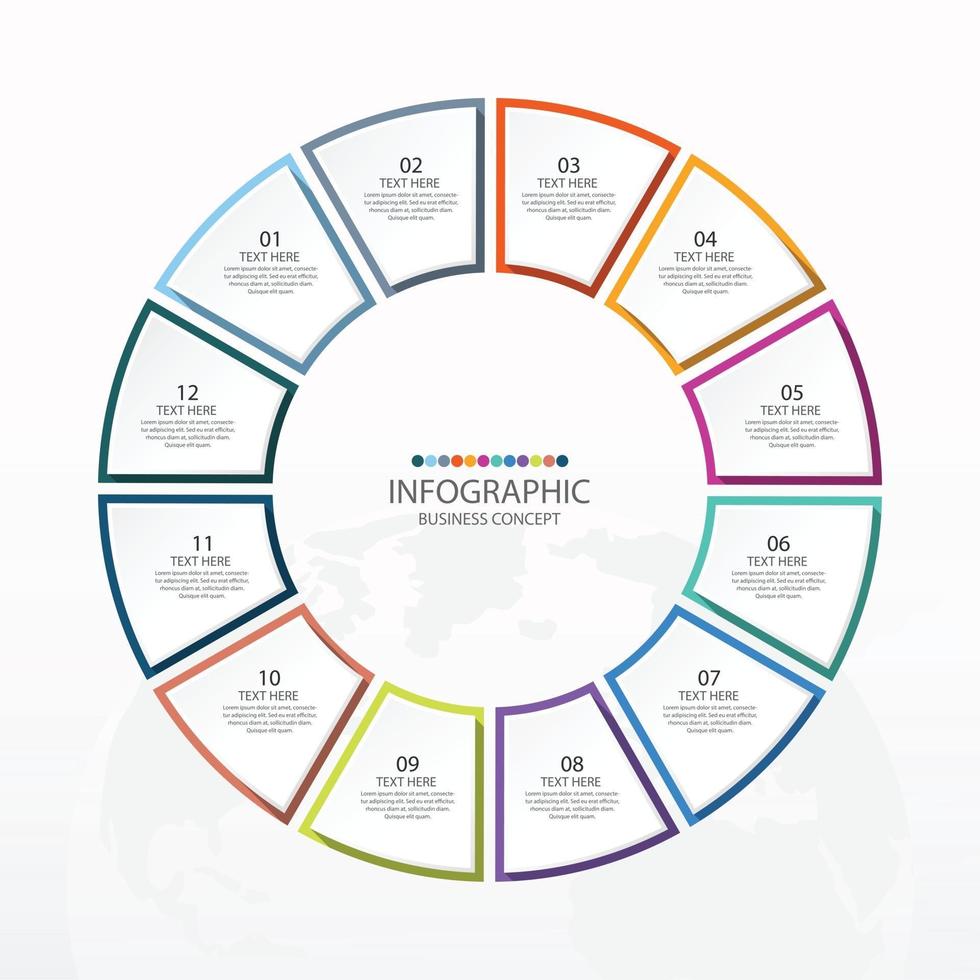 basiscirkel infographic sjabloon met 12 stappen, proces of opties, procesdiagram, gebruikt voor procesdiagram, presentaties, werkstroomlay-out, stroomschema, infograph. vectorillustratie eps10. vector