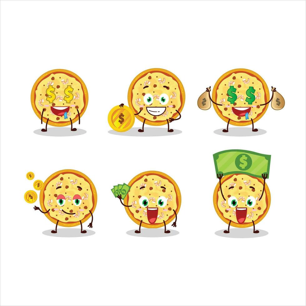 Marinara pizza tekenfilm karakter met schattig emoticon brengen geld vector