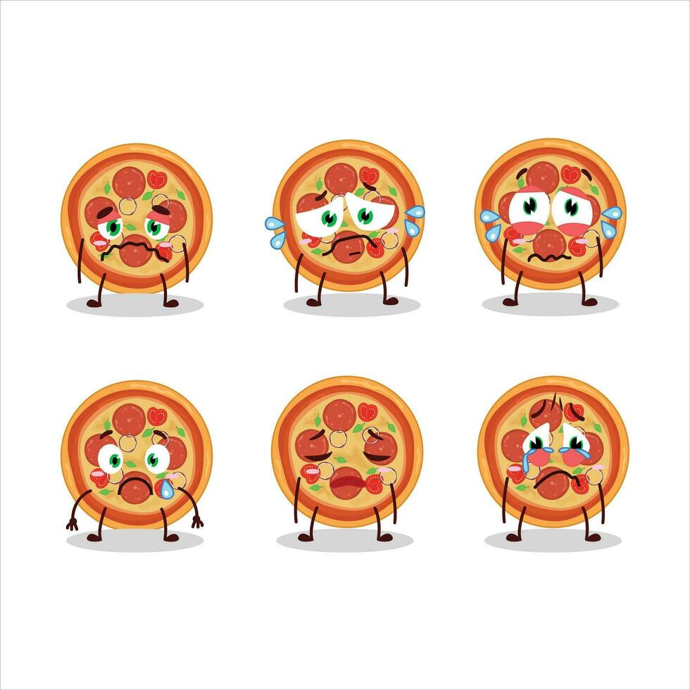 rundvlees pizza tekenfilm karakter met verdrietig uitdrukking vector