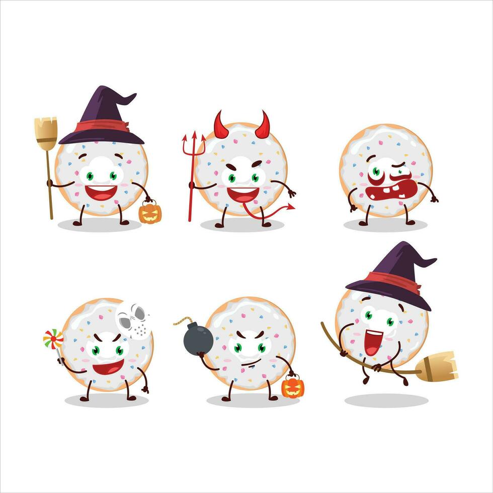 halloween uitdrukking emoticons met tekenfilm karakter van vanille donut vector