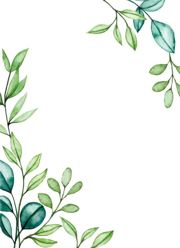 waterverf tekening, rechthoekig kader gemaakt van transparant eucalyptus bladeren. bruiloft uitnodiging ontwerp, kaarten. vector