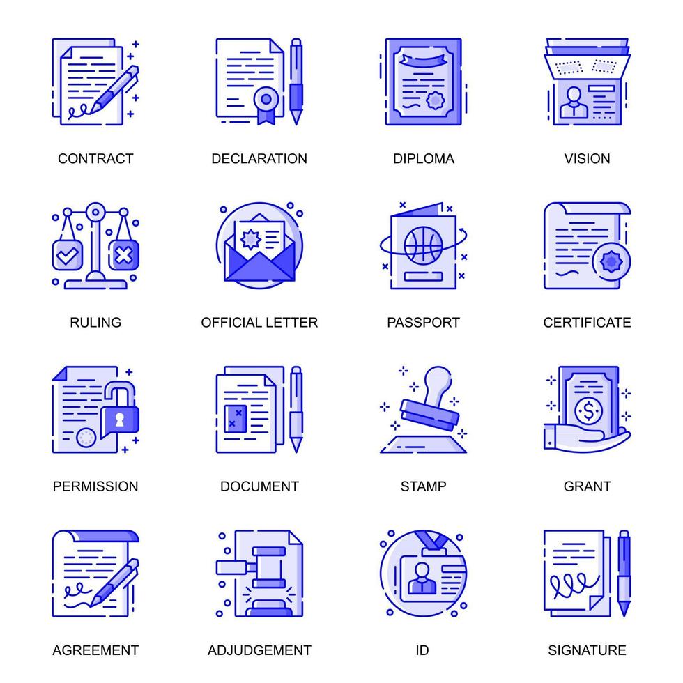 juridische documenten web platte lijn iconen set vector