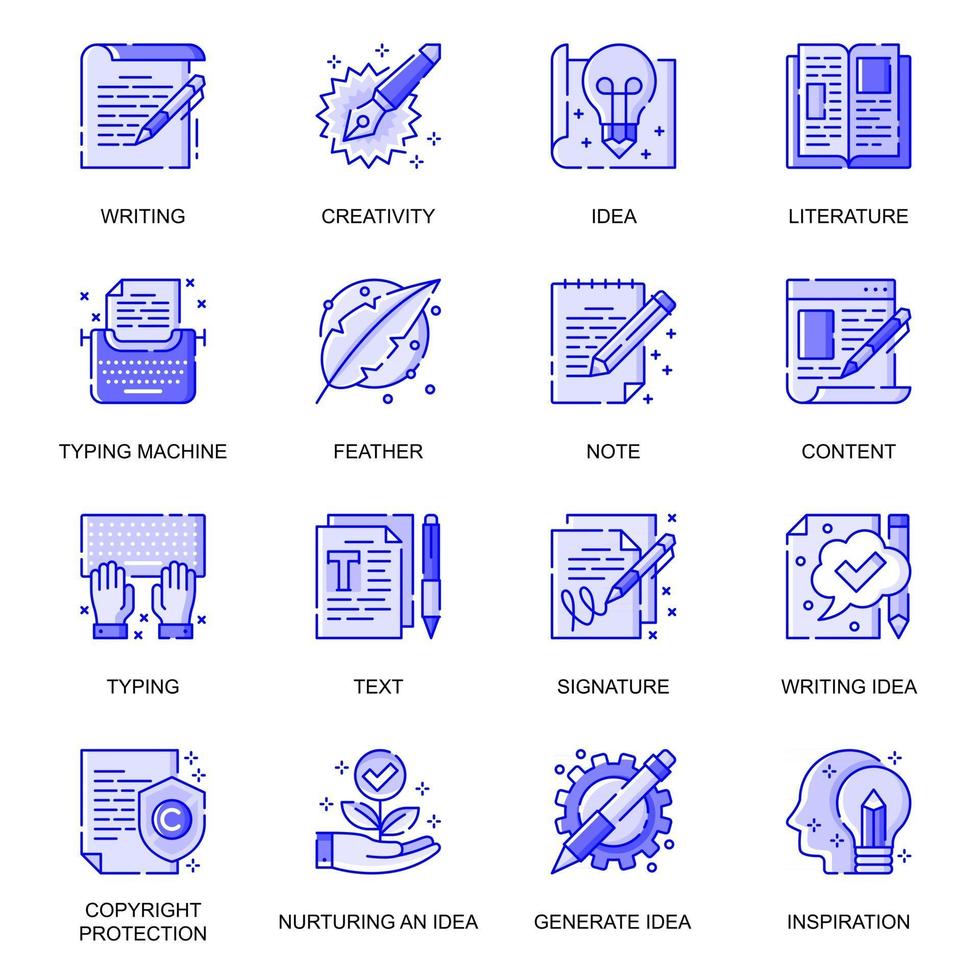 copyrighting web platte lijn iconen set vector