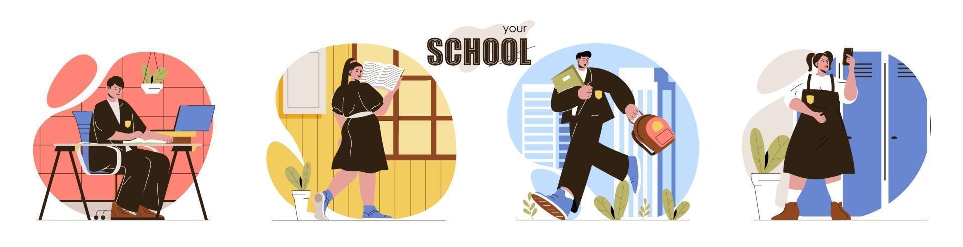 je schoolconcept scènes set vector