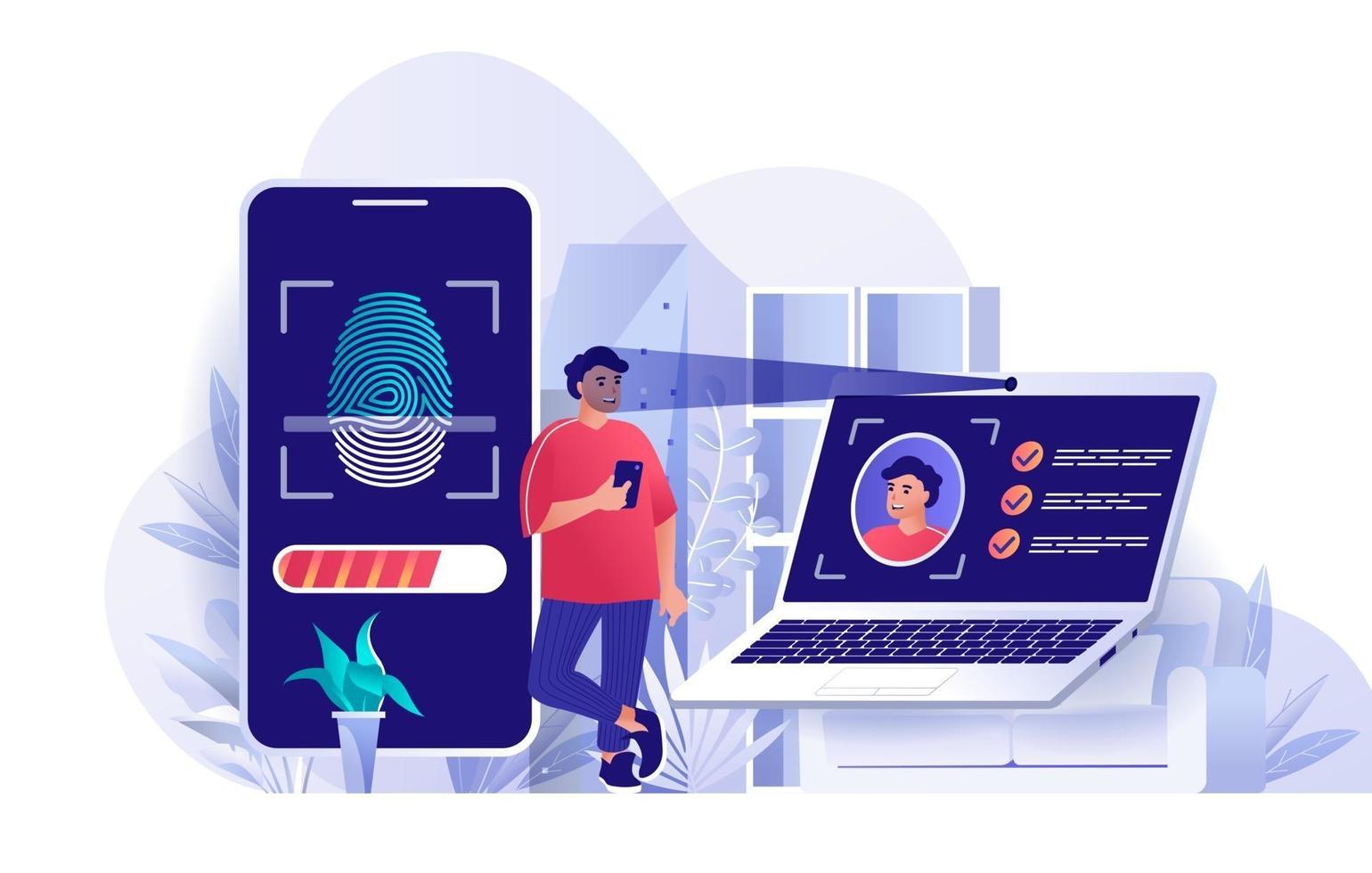 biometrische toegangscontroleconcept in plat ontwerp vector