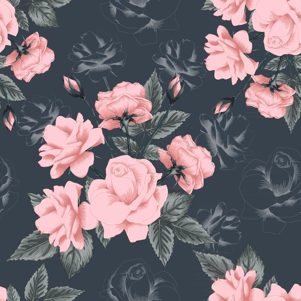 naadloze patroon mooie roze roze bloemen vintage abstracte achtergrond. vector illustratie hand tekenen lijntekeningen.