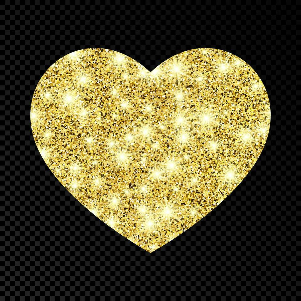 goud glinsterende hart Aan donker achtergrond. achtergrond met goud sparkles en schitteren effect. vector illustratie