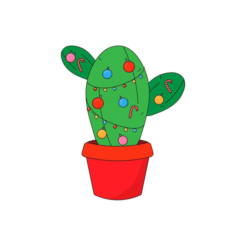 groovy Kerstmis boom cactus. gemakkelijk vector illustratie