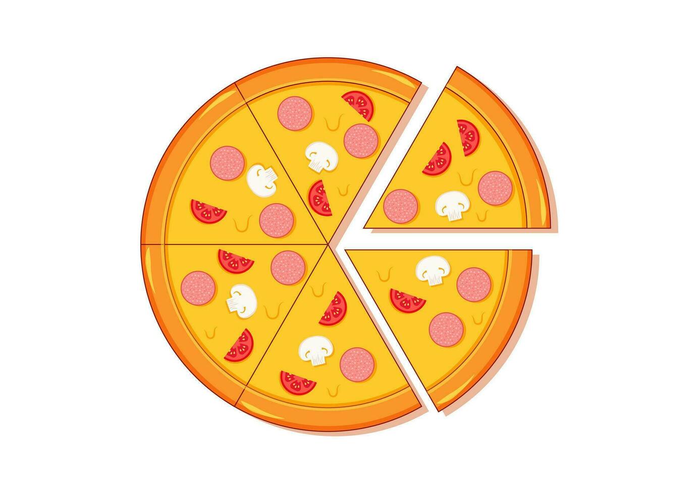 peperoni kaas pizza vector vlak ontwerp