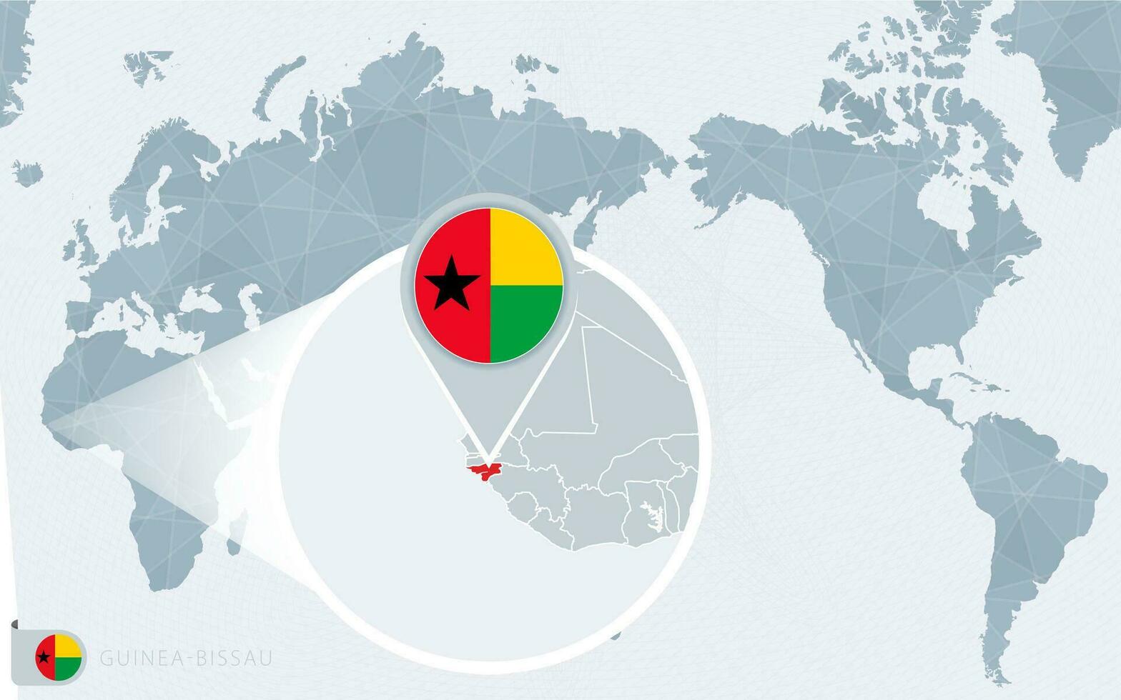 grote Oceaan gecentreerd wereld kaart met uitvergroot guinea-bissau. vlag en kaart van guinea-bissau. vector