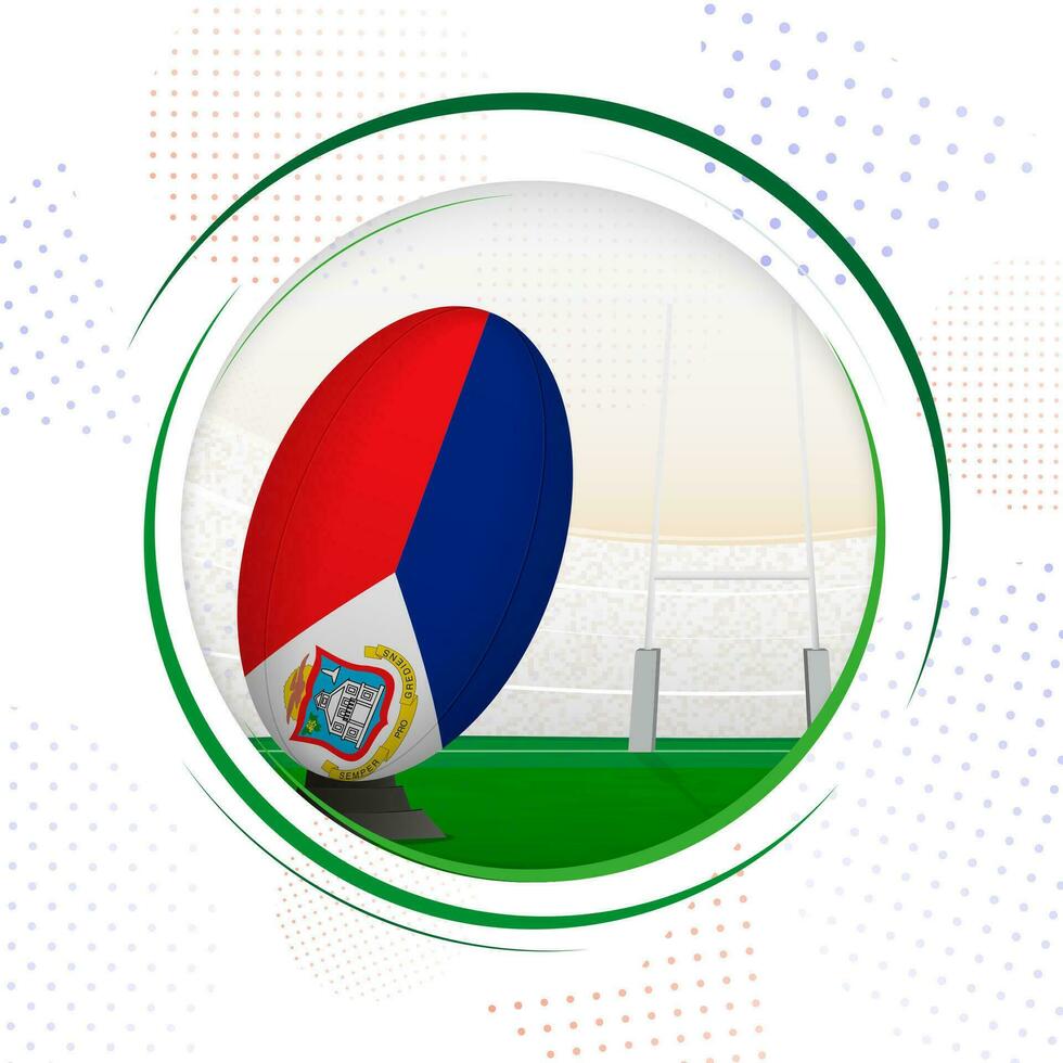 vlag van sint maarten Aan rugby bal. ronde rugby icoon met vlag van sint maarten. vector