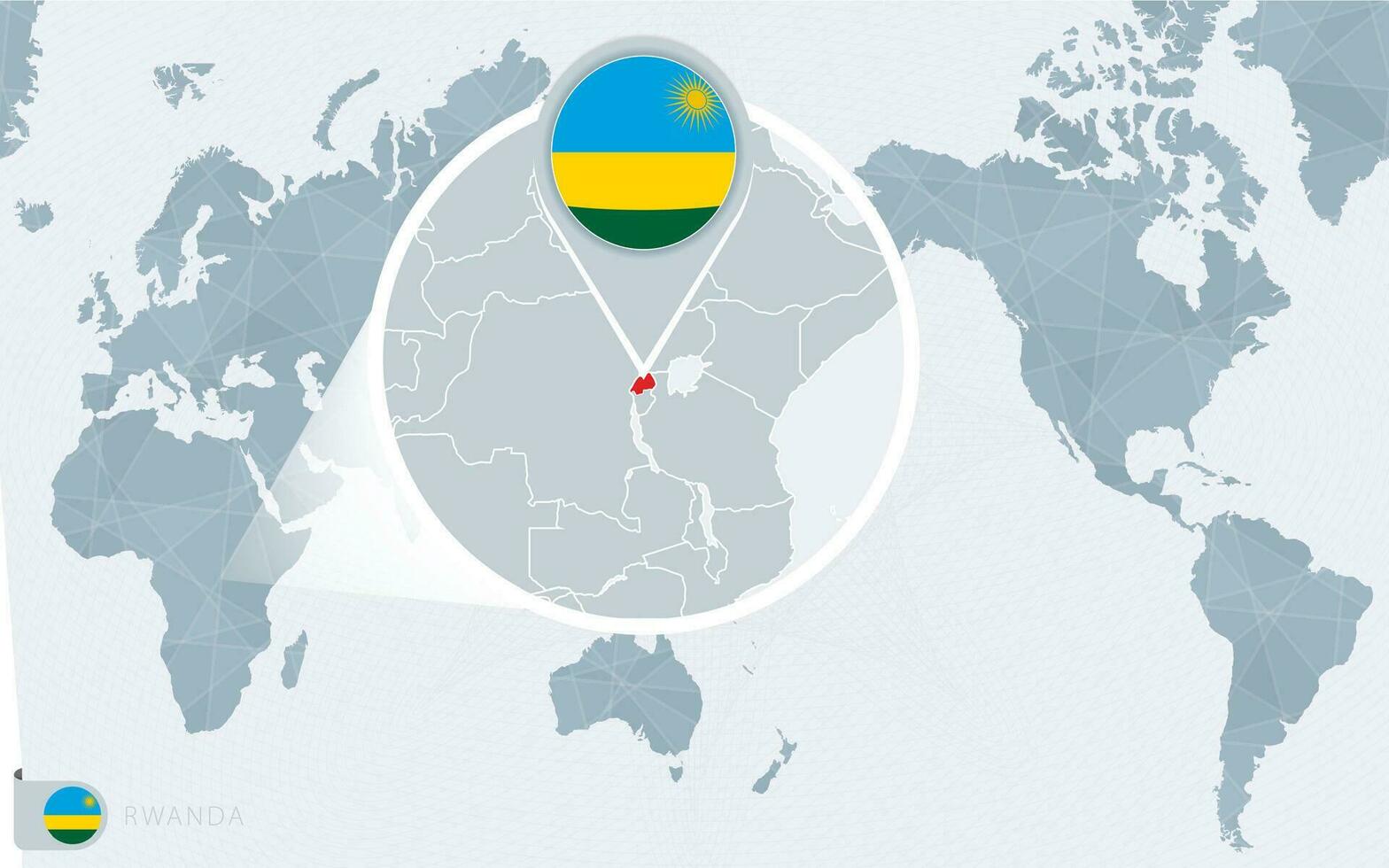 grote Oceaan gecentreerd wereld kaart met uitvergroot rwanda. vlag en kaart van rwanda. vector