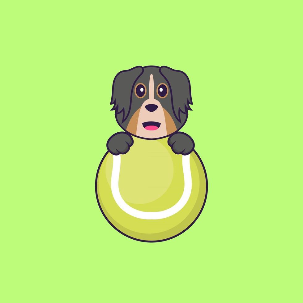 schattige hond tennissen. dierlijk beeldverhaalconcept geïsoleerd. kan worden gebruikt voor t-shirt, wenskaart, uitnodigingskaart of mascotte. platte cartoonstijl vector