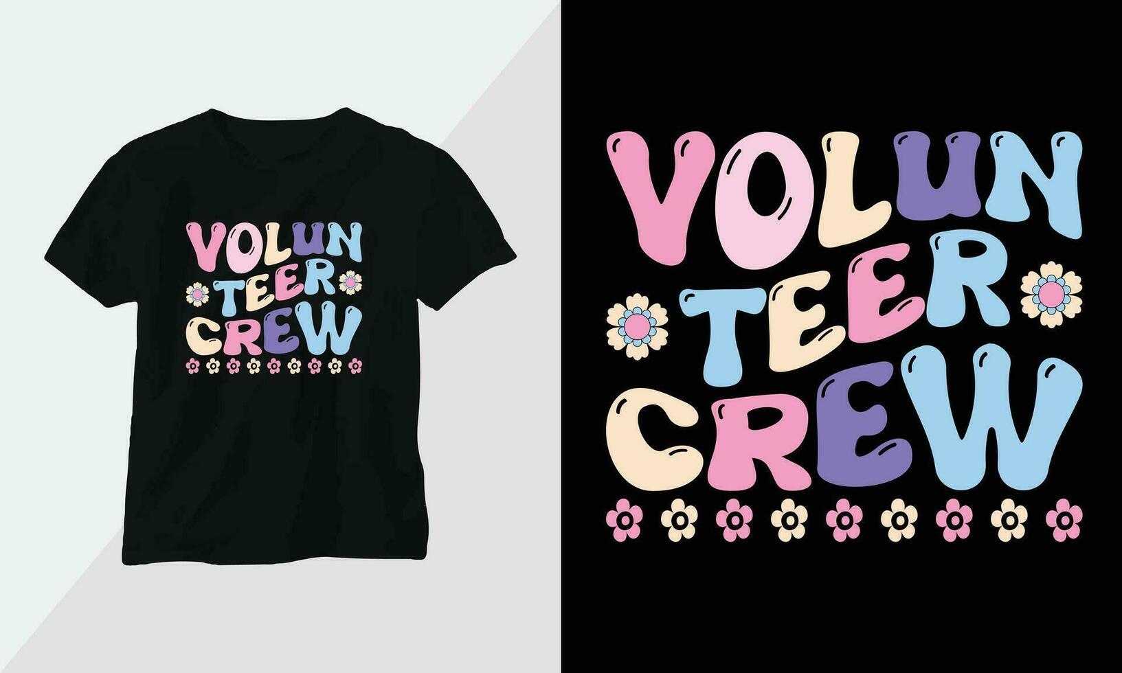 vrijwilliger bemanning - retro groovy inspirerend t-shirt ontwerp met retro stijl vector