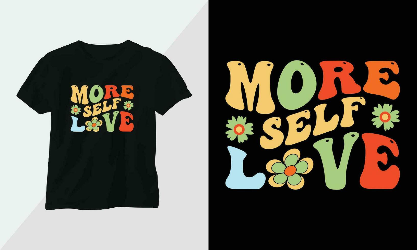 meer eigenliefde - retro groovy inspirerend t-shirt ontwerp met retro stijl vector