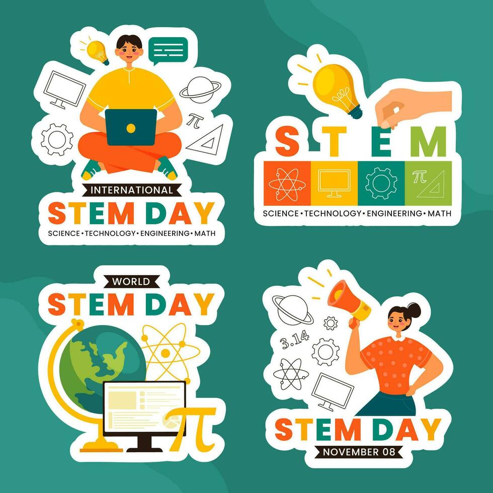 stam wetenschap, technologie, engineering, wiskunde onderwijs verticaal poster illustratie vlak tekenfilm achtergrond vector