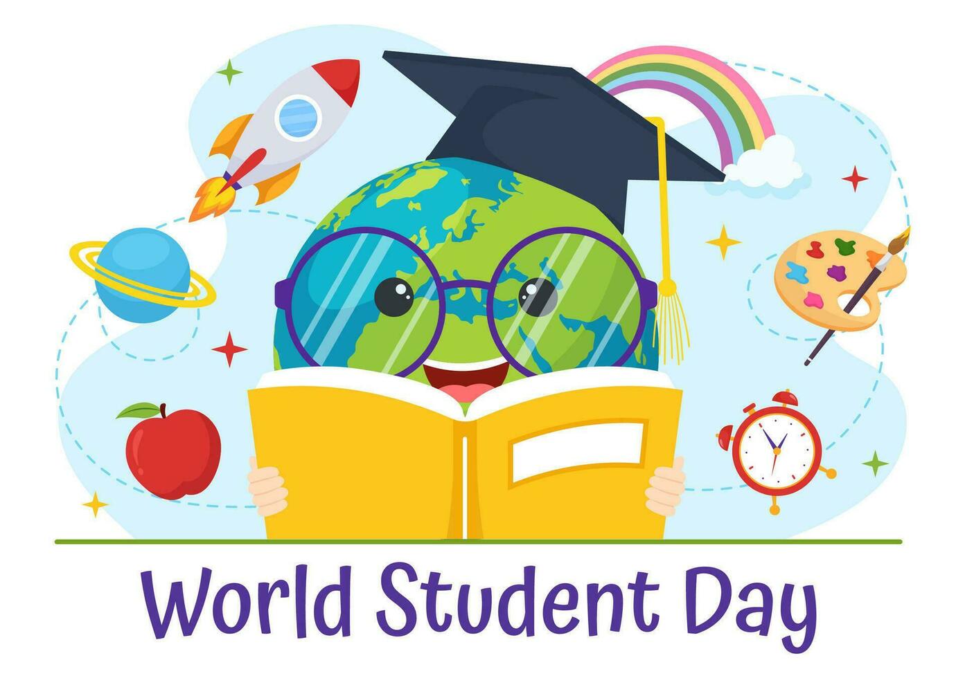 wereld studenten dag vector illustratie Aan oktober 15 met leerling, boek, wereldbol en meer voor web banier of poster in kinderen tekenfilm achtergrond ontwerp