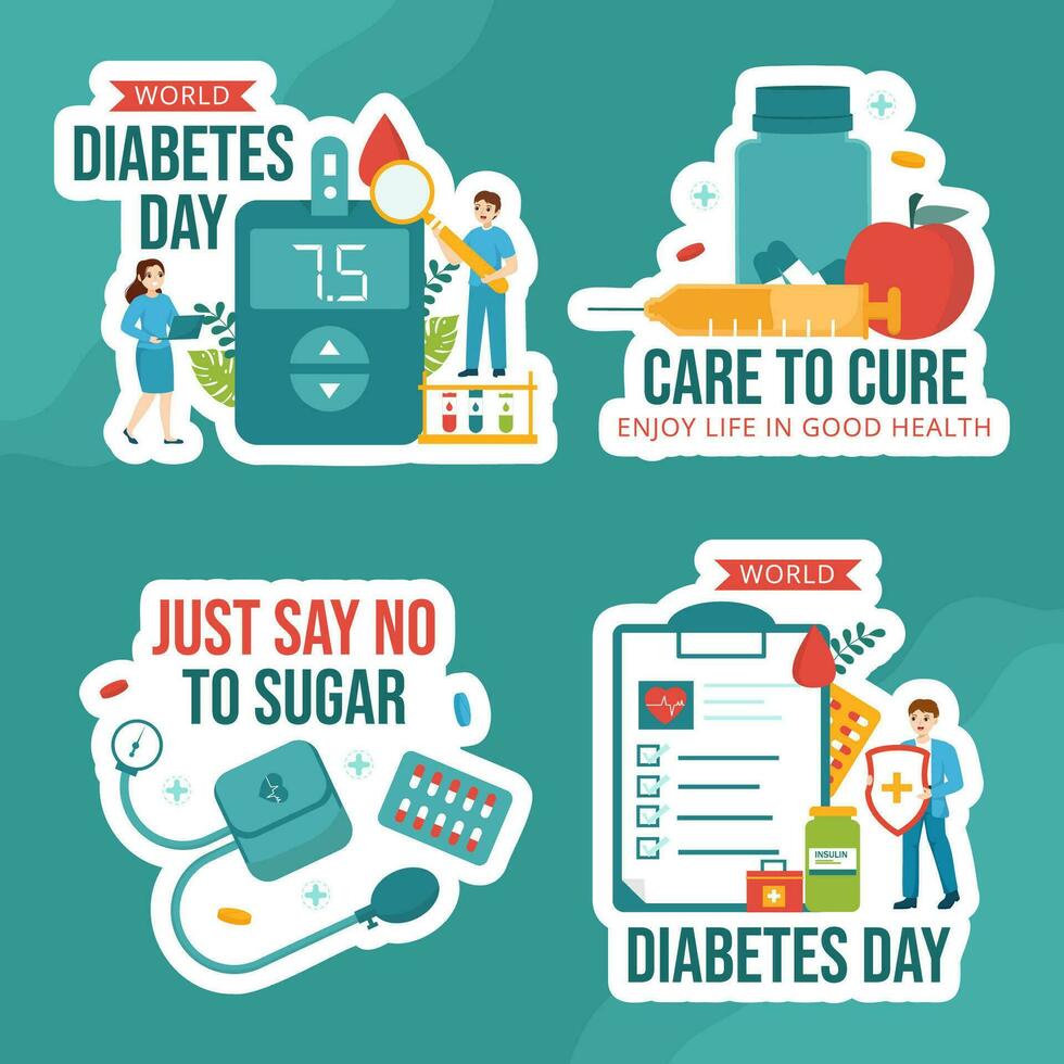 wereld diabetes dag etiket vlak tekenfilm hand- getrokken Sjablonen achtergrond illustratie vector