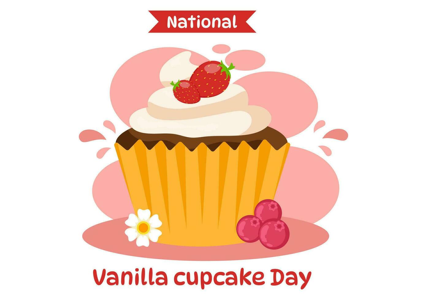 nationaal vanille koekje dag vector illustratie Aan 10 november van cupcakes met aardbei en vanille room in vlak tekenfilm roze achtergrond ontwerp