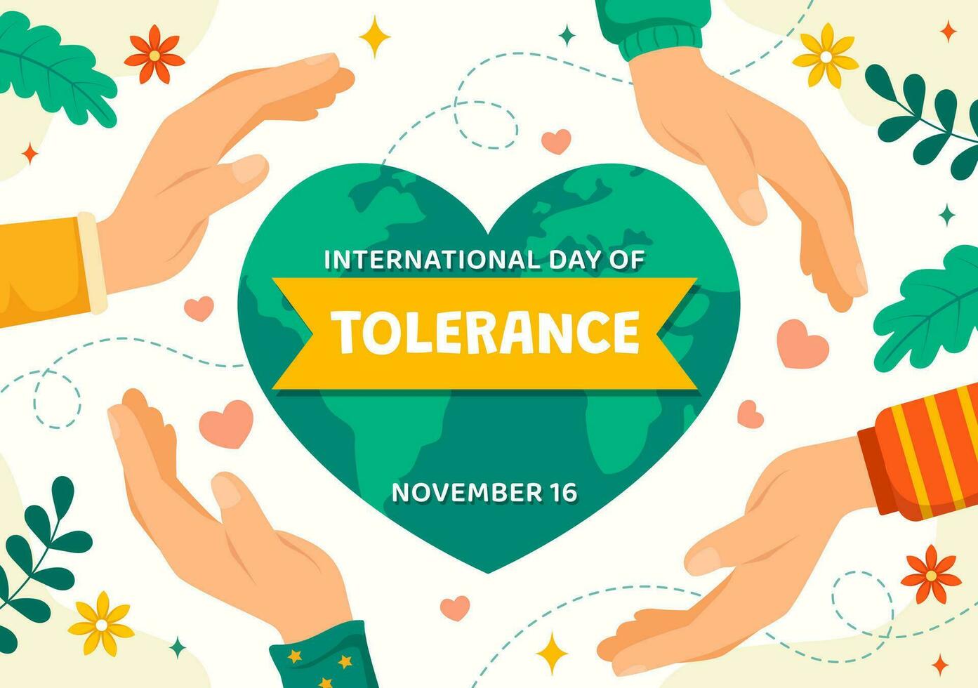 Internationale dag voor tolerantie vector illustratie Aan november 16 met Holding handen van verschillend huid kleur voor menselijk solidariteit in vlak tekenfilm