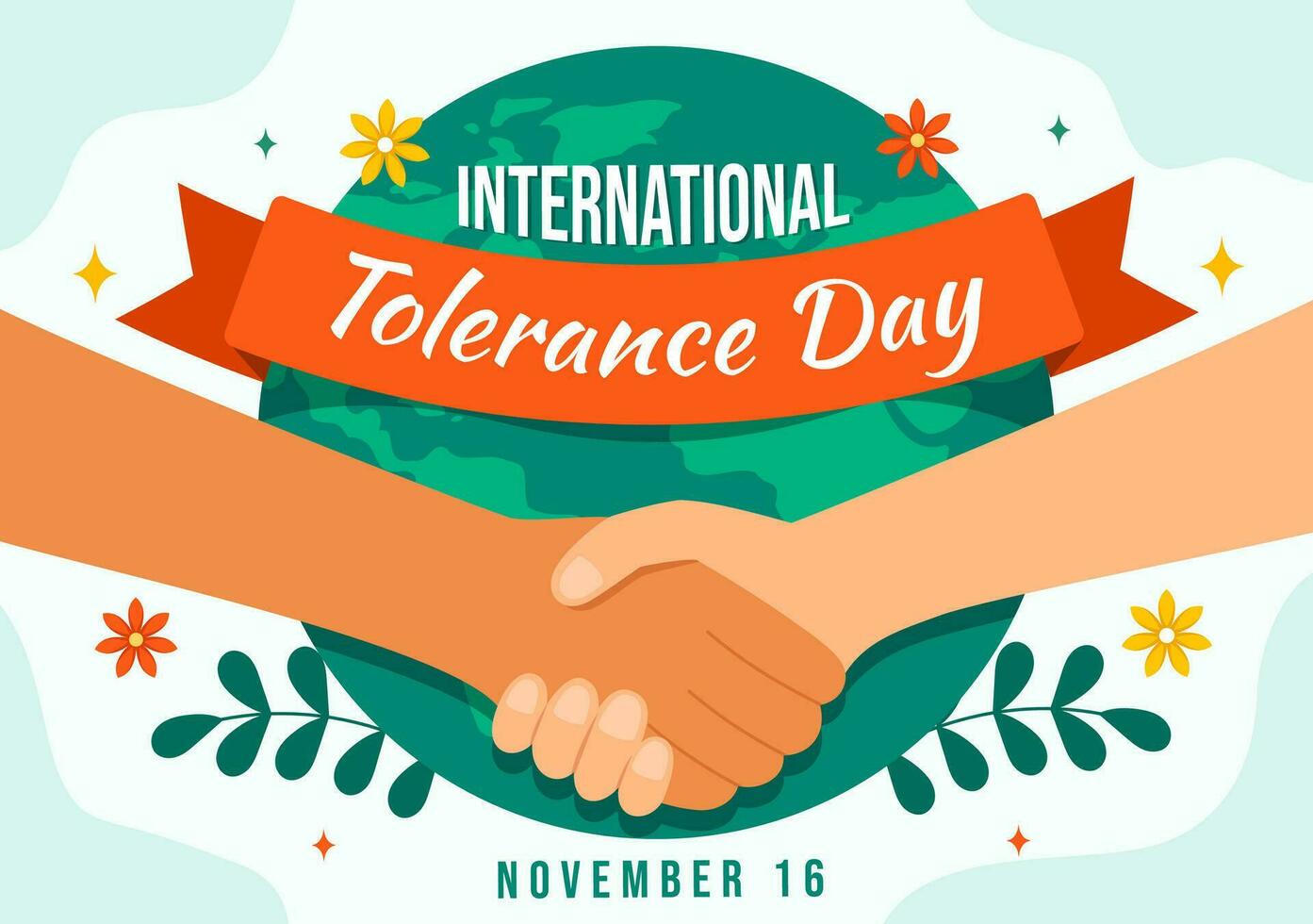 Internationale dag voor tolerantie vector illustratie Aan november 16 met Holding handen van verschillend huid kleur voor menselijk solidariteit in vlak tekenfilm