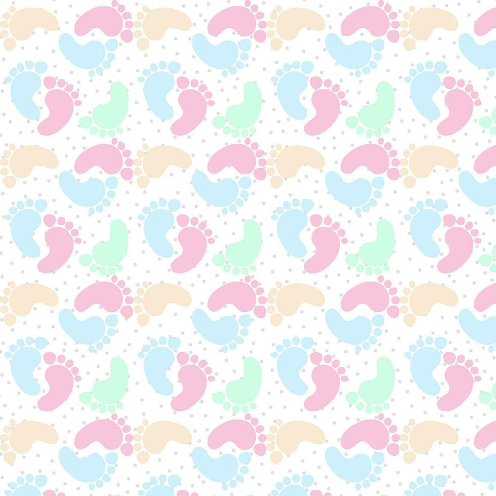 pastel kleur schattig baby voet afdrukken patroon met polka punt vector