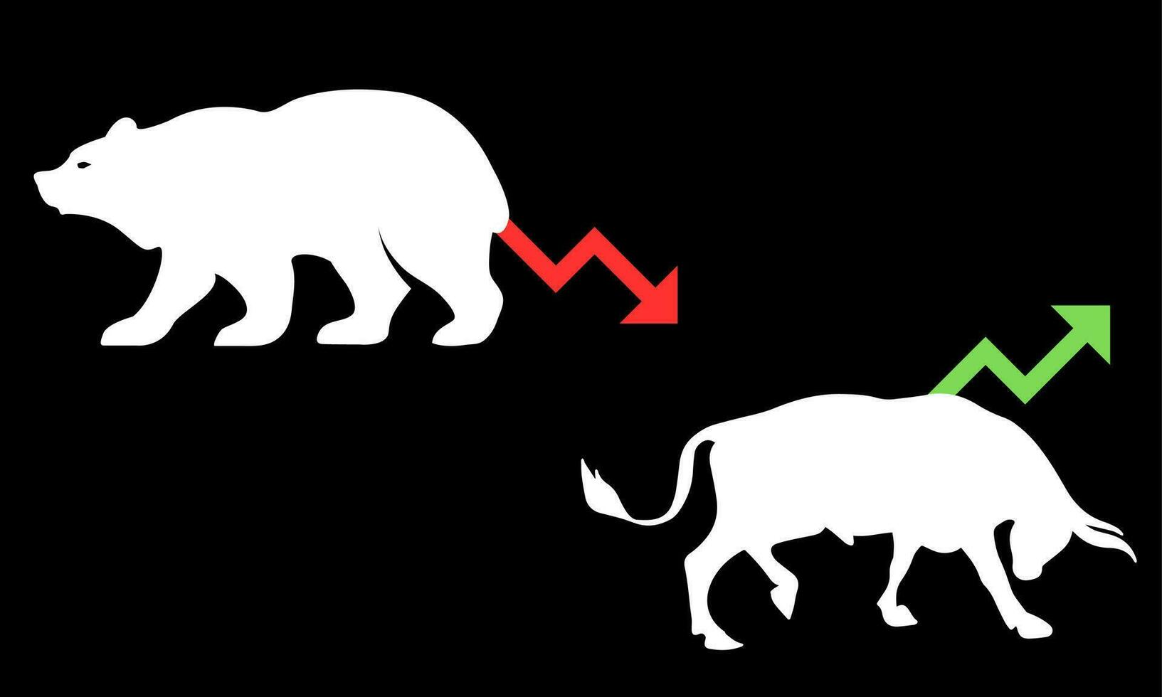 stier en beer markt neiging in crypto valuta of aandelen. handel aandelenbeurs, groen omhoog of rood naar beneden pijlen grafiek. cryptogeld prijs tabel vector. vector