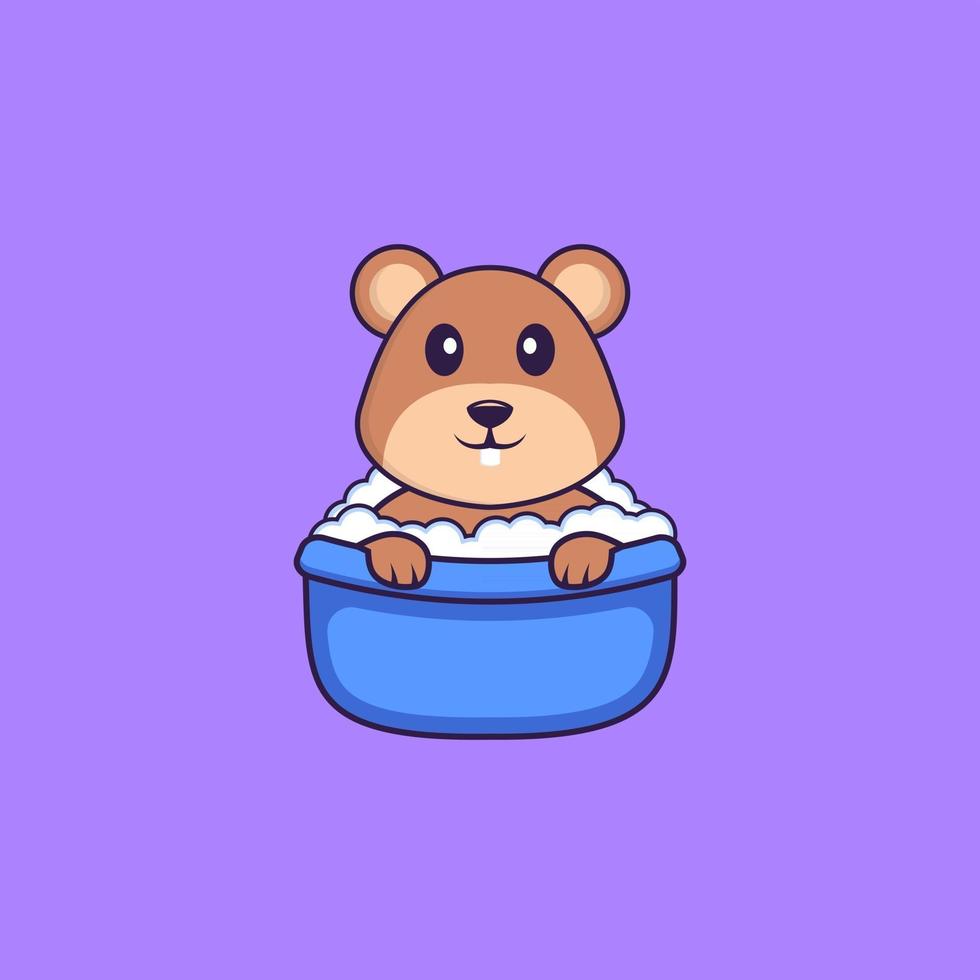 schattige eekhoorn die een bad neemt in de badkuip. dierlijk beeldverhaalconcept geïsoleerd. kan worden gebruikt voor t-shirt, wenskaart, uitnodigingskaart of mascotte. platte cartoonstijl vector