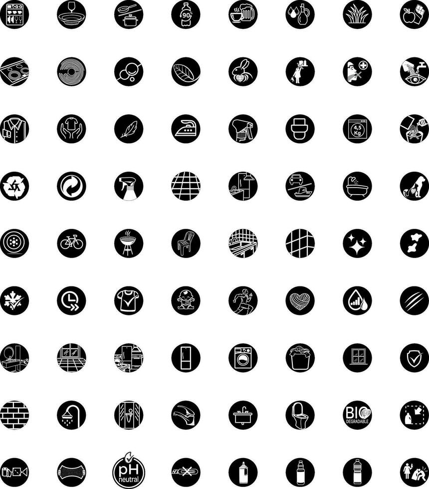 negatief zwart en wit huis schoonmaak pictogrammen vector