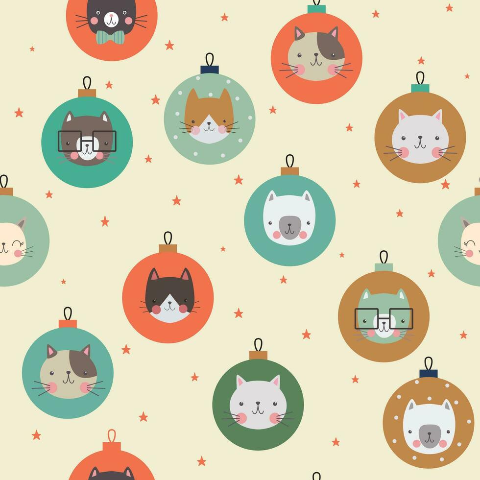 Kerstmis naadloos patroon met decoratie sterren en katten vector