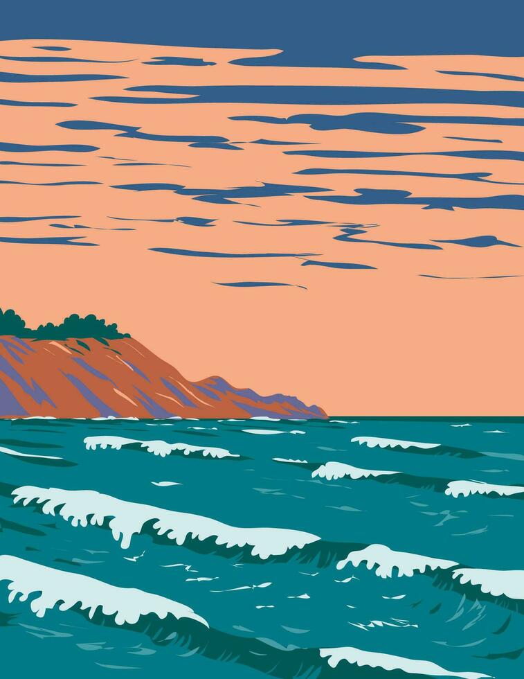 linda bederven binnen grote Oceaan staat strand in pacifica Californië wpa poster kunst vector