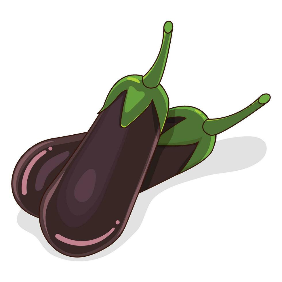 tekenfilm twee geheel groente aubergine vector