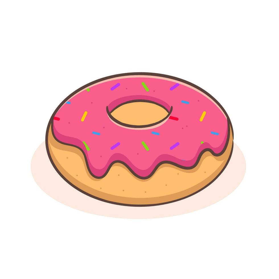 donut met roze glazuur en veelkleurig poeder tekenfilm vlak stijl. snel voedsel concept ontwerp. geïsoleerd wit achtergrond. vector kunst illustratie.