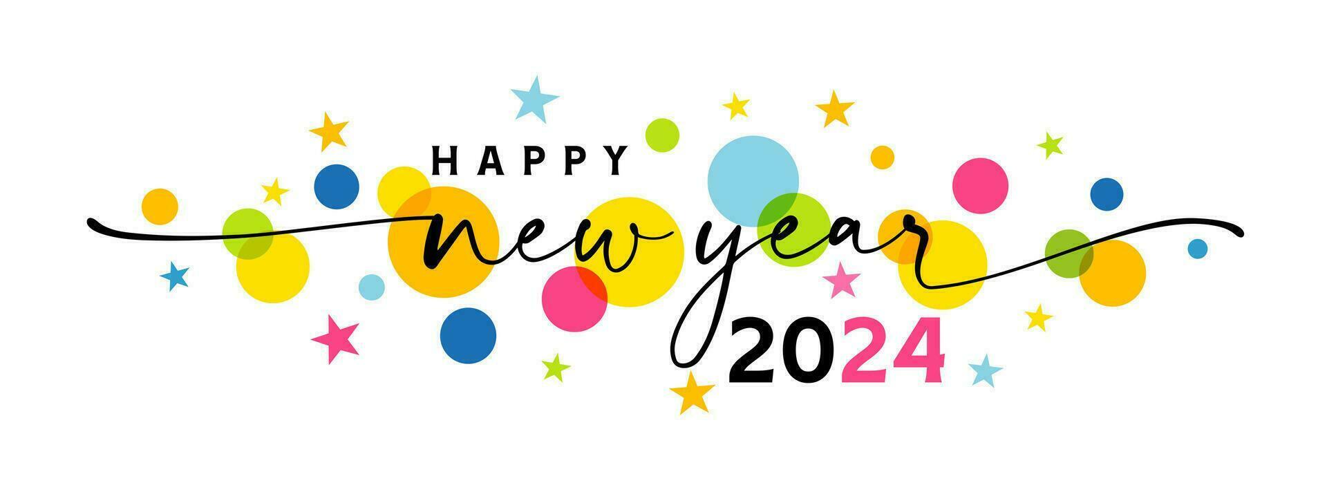 gelukkig nieuw jaar 2024 horizontaal banier met kleurrijk elementen vector